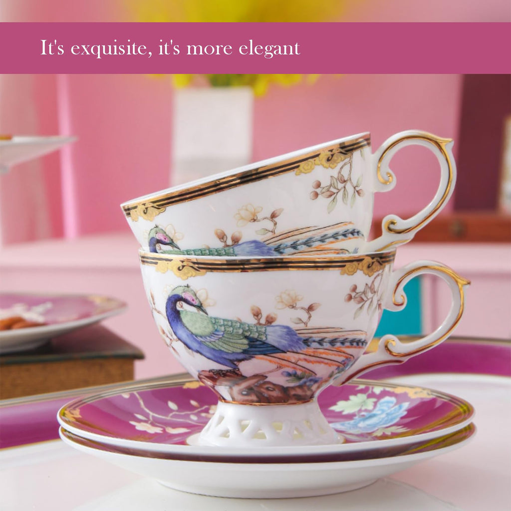 ACMLIFE Bone China Tea Set for Adults with Teapot, Porcelain Tea Party Sets 21-Piece Vintage Floral Fine Bone China Tea Set for 6, 24K Gold English Tea Sets for Women Tea Party for Gifts