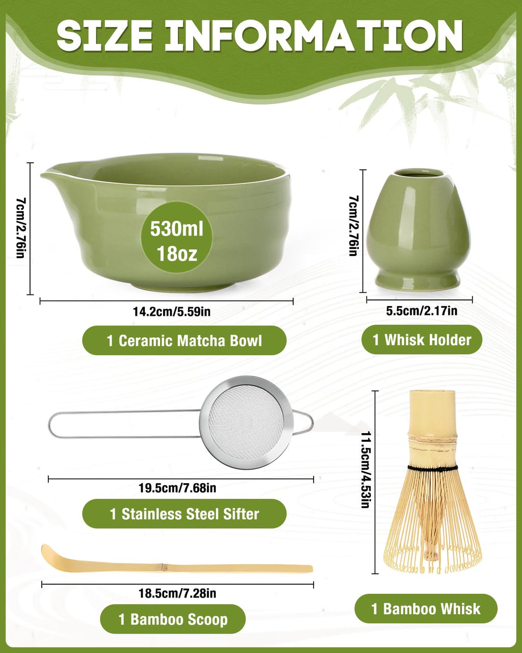 Matcha Whisk Set - 5PCS Matcha Set Includes 17OZ Chawan with Spout