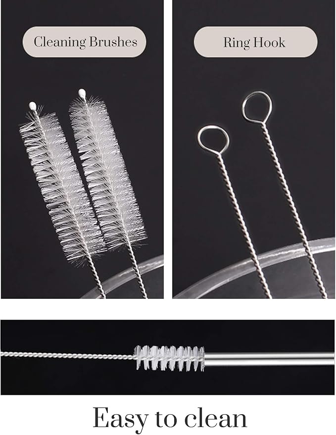 dcieiosul Set of 6 Reusable Metal Straws, 8.5'' Long Stainless Steel Straw with Cleaning Brushes and Case, Drinking for 20 oz Tumblers.