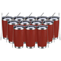 MEWAY 20oz Tumbler 12 Pack Double Wall Vacuum Insulated Travel Mug Bulk, Stainless Steel Tumblers with Lid and Straw, Powder Coated Coffee Cups for Cold & Hot Drinks (Red, Set of 12)