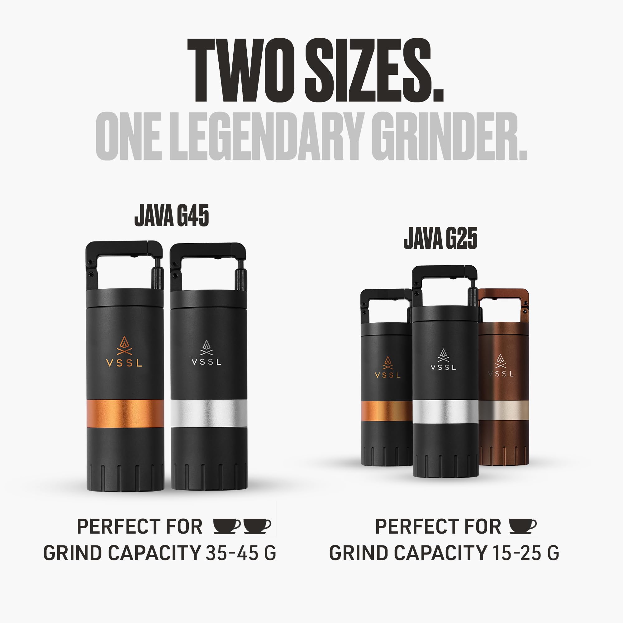 VSSL Java G45 Premium Manual Coffee Grinder | Portable Coffee Grinder for Camping or Hiking | Straight Handle French Press, Drip, Espresso with Stainless Steel Conical Burr Mill | 20 gram capacity