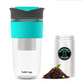 SoleCup. Large Travel Mug Loose Tea Infuser - Detachable Tea Strainer with Spill Proof Lid - 18oz/530ml BPA-Free Reusable Glass Travel Coffee Cup with Silicone Band (Gray and Pink, 18oz)
