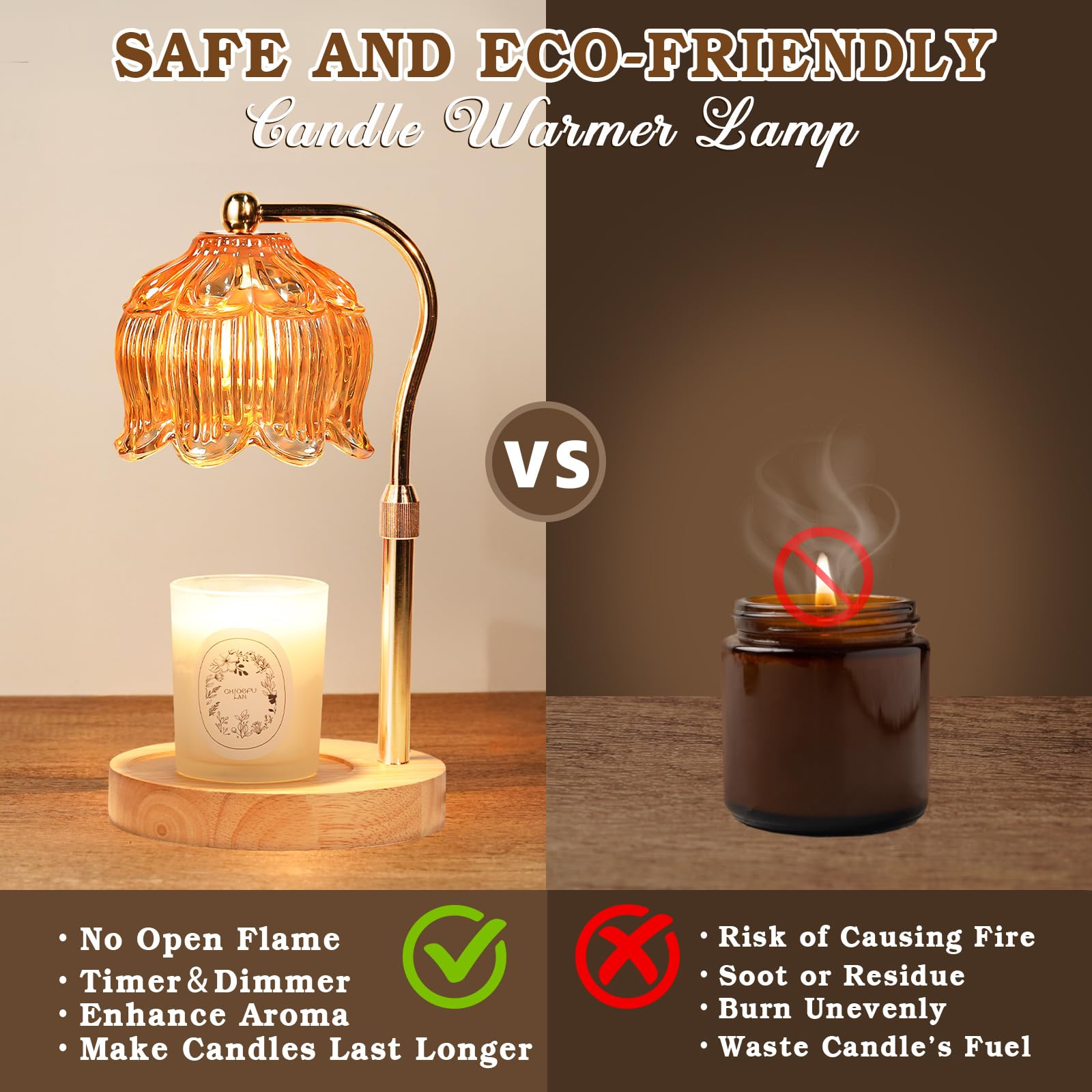 Funistree Flower Candle Warmer Lamp with Timer, Dimmable Candle Lamp Warmer, Christmas Birthday Gifts for Women Mom Her, Housewarming Home Decor, Lotus Wax Warmer for Yankee Candles - Warm Amber