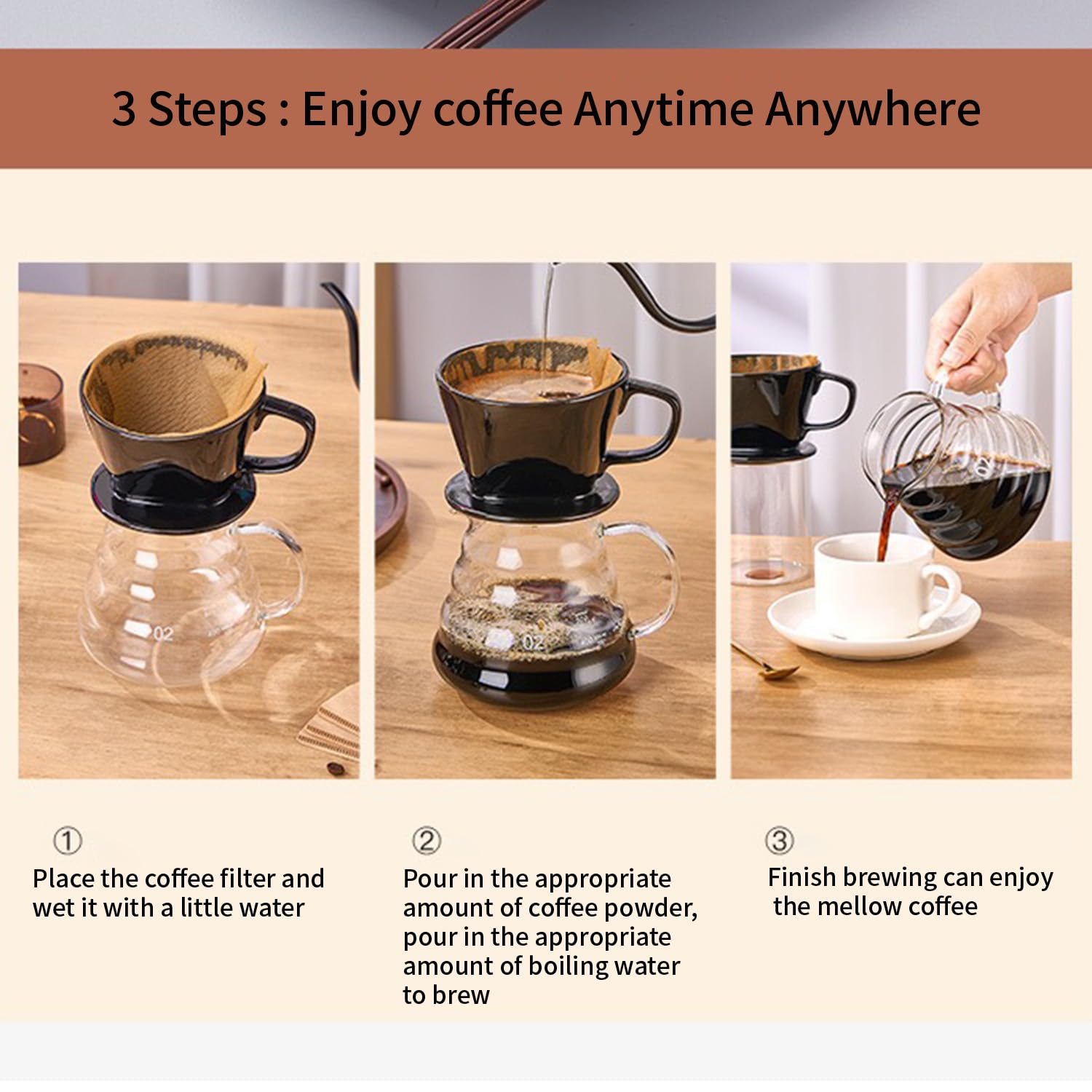 Marirao Pour Over Coffee Maker, Single Cup Coffee Dripper, Manual Porcelain Slow Brewing Accessories for Travel, Camping, Office, Home, Cafe, Coffee Gifts (White, Medium)