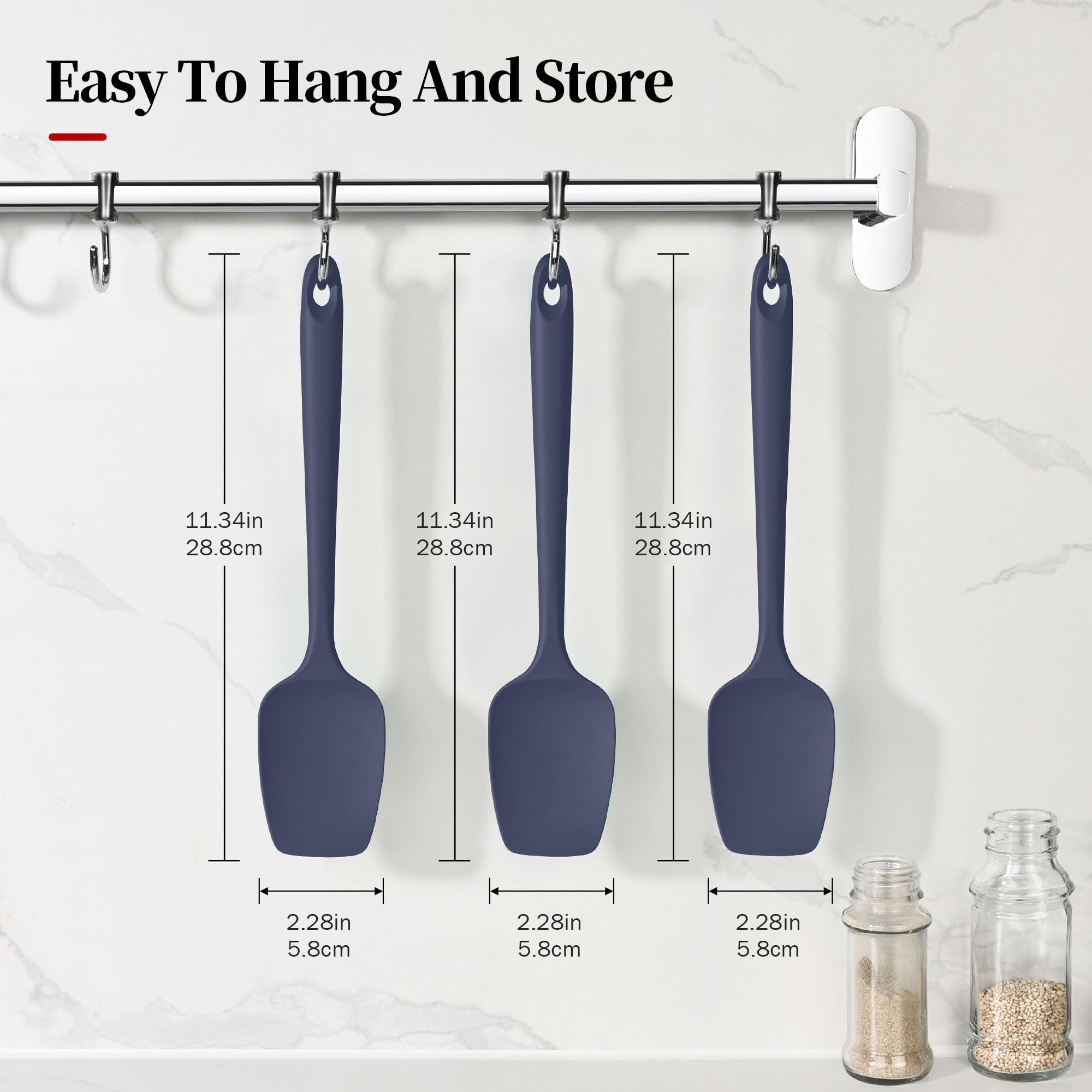 Lilybeam 600ºF Heat Resistant Silicone Spoon Spatula Set of 3, Blue