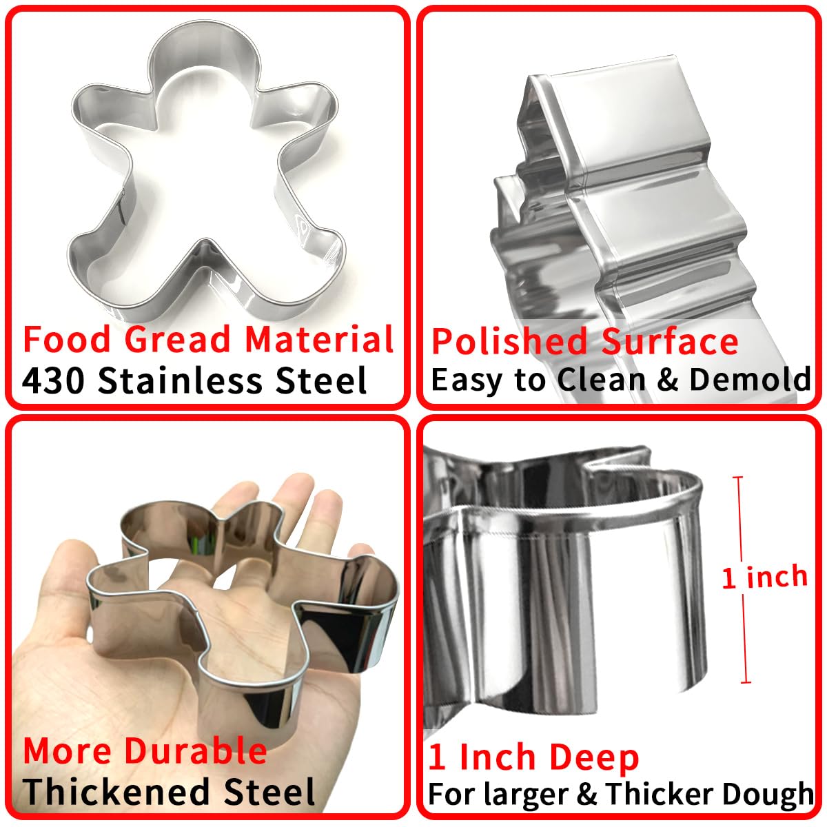 Kanehosi Christmas Cookie Cutters Large 6Pcs, Metal Christmas Hat Socks Candy Canes Santa Claus Ginger Man Mini Tree Shapes Cookie Cutters, 430 Stainless Steel Biscuit Fondant Doubt Cutter