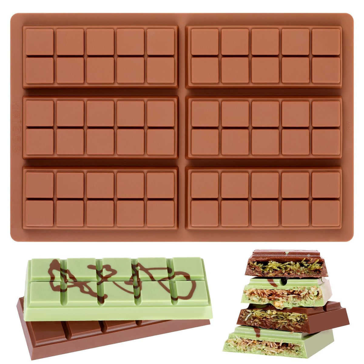 Fimary Chocolate Bar Mold, Non-Stick Dubai Chocolate Molds, Food Grade Silicone Deep Chocolate Bar Mold for Pistachio, Candy- Set of 3