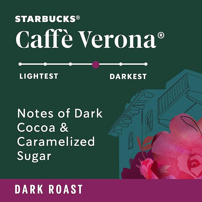Starbucks K-Cup Coffee Pods, Dark Roast Coffee, Caffè Verona For Keurig Coffee Makers, 100% Arabica, 1 Box (22 Pods)