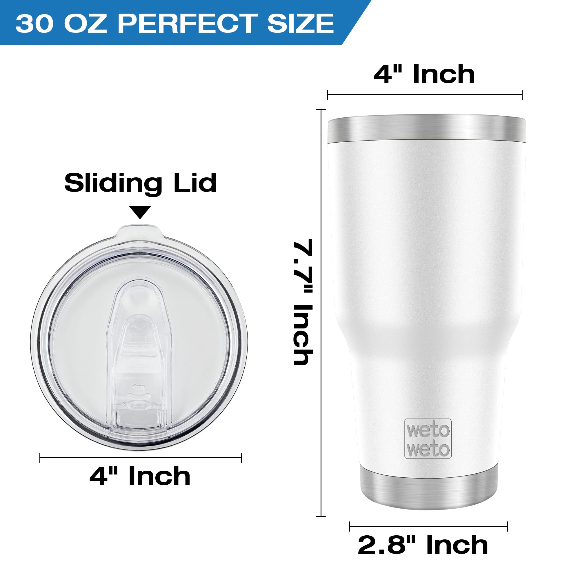 WETOWETO 30oz Tumbler, Stainless Steel Vacuum Insulated Water Coffee Tumbler Cup, Double Wall Powder Coated Spill-Proof Travel Mug Thermal Cup for Home Outdoor (White, 1 Pack)