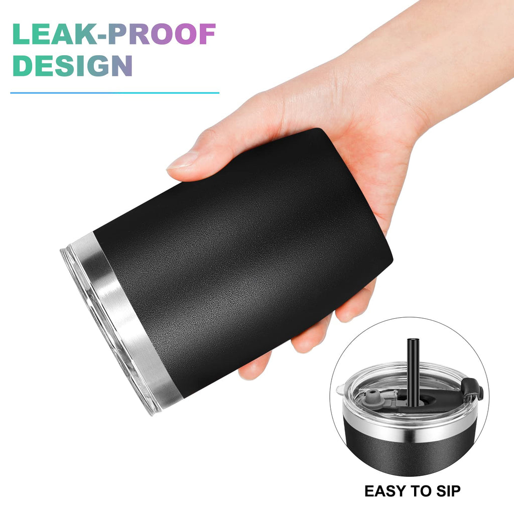 VEGOND Stainless Steel 12 oz Tumblers bulk Vacuum Insulated Double Wall Travel Tumbler with Lid and Straw Reusable Tumbler, Black 6 pack