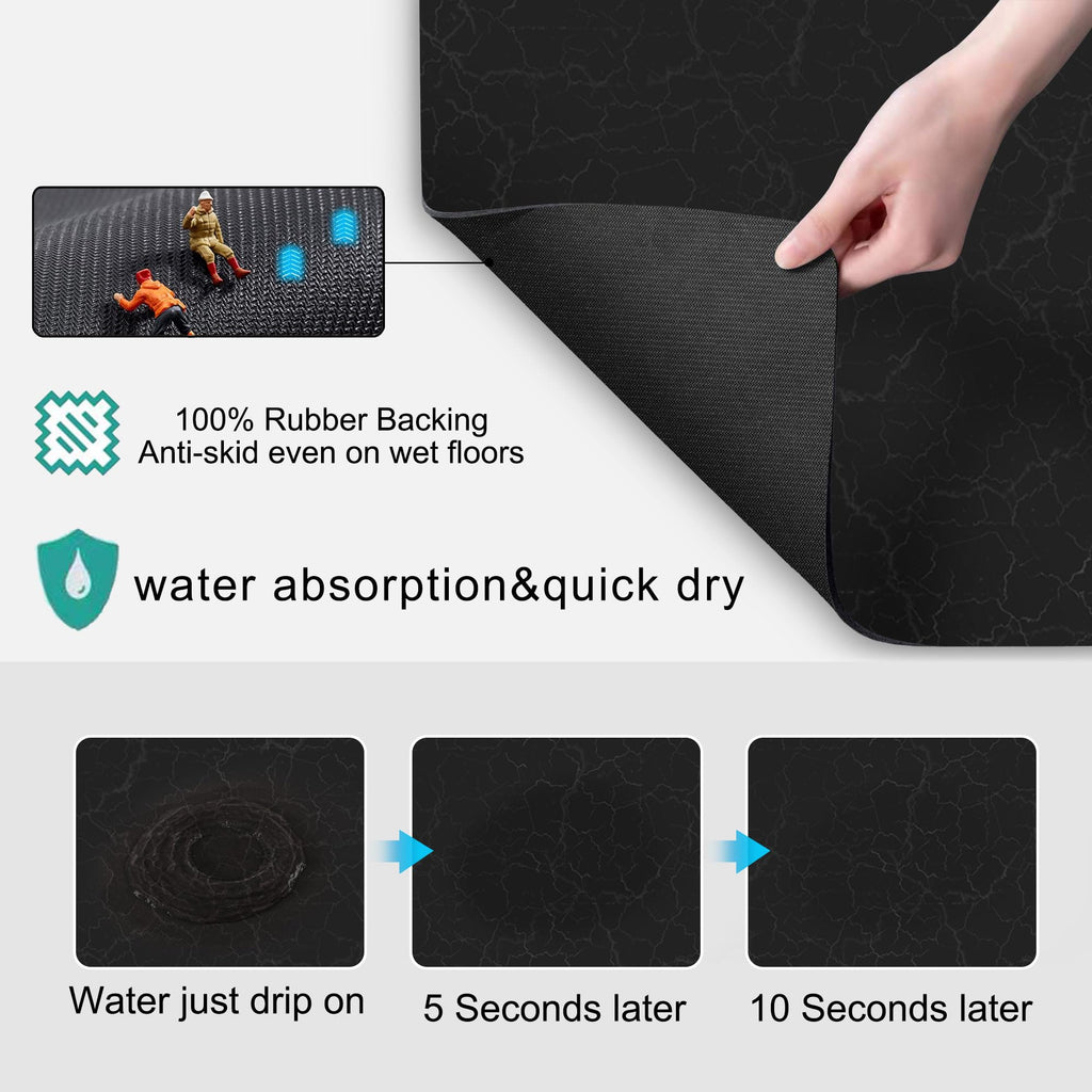 Coffee Bar Mat,Under Coffee Maker Mat,23"x15"Coffee Tray Mat Under Coffee Machine,Rubber Coffee Maker Mat,Under Appliance Mats,Silicone Hot Mat for Coffee Machine,Dish Drying Mat, Marble Black