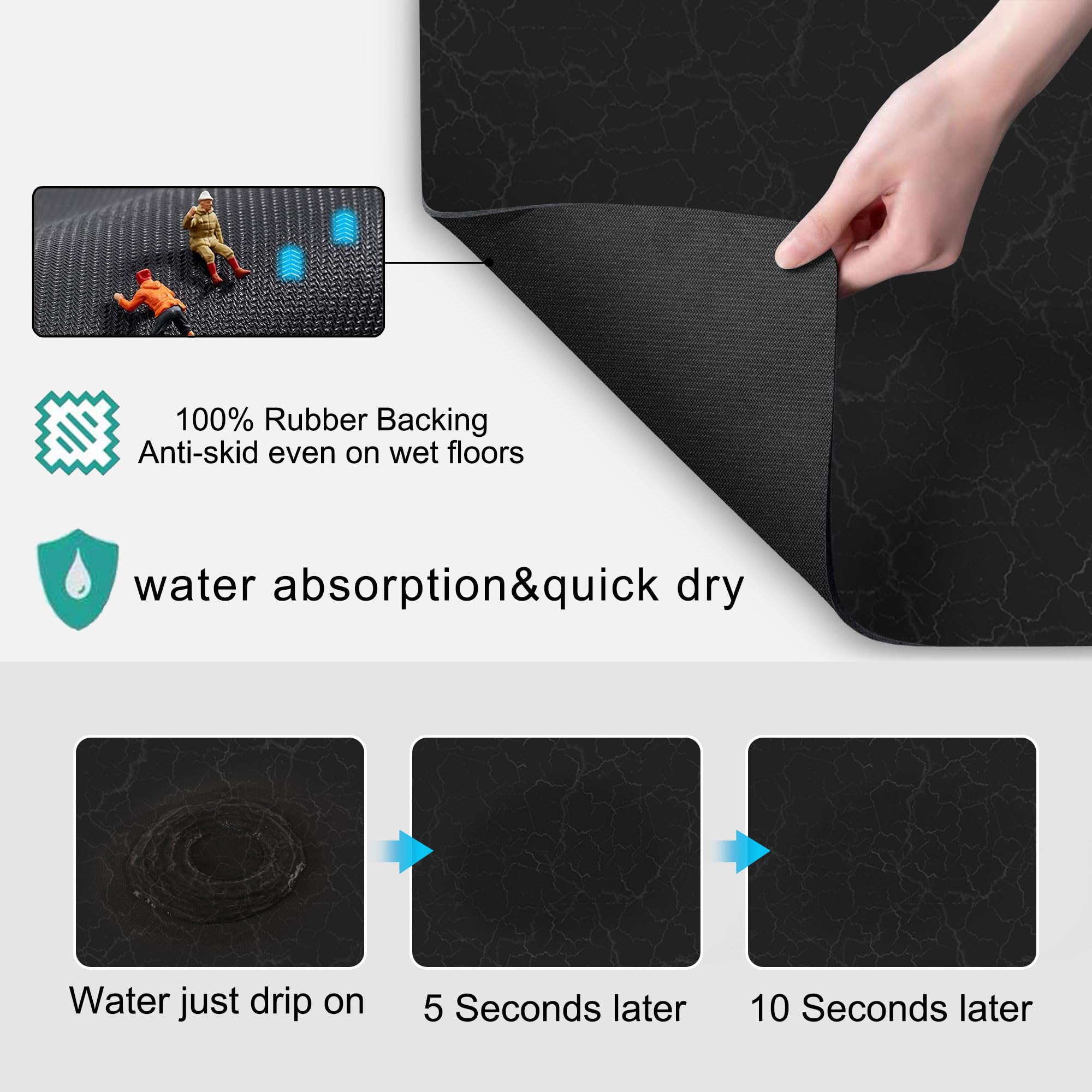 Coffee Bar Mat,Under Coffee Maker Mat,23"x15"Coffee Tray Mat Under Coffee Machine,Rubber Coffee Maker Mat,Under Appliance Mats,Silicone Hot Mat for Coffee Machine,Dish Drying Mat, Marble Black