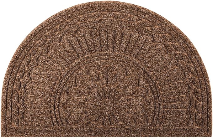 Mibao Door Mat Outdoor Indoor, 23.5" x 35.5", Half Round Door Mats, Non-Slip Front Door Mats Outdoor, Dirt Trapper Welcome Mats for Front Door, Back Door, Shoe Scraper, Coffee