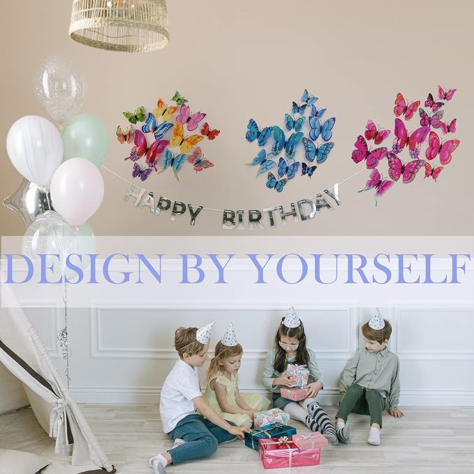Butterfly Wall Decor 24/48 PCS, 3D Butterflies Stickers for Party Decorations with Magnets (Purple&red, 48)