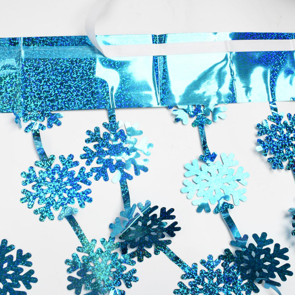 BRAVESHINE Blue Hanging Foil Fringe Snow Flakes Party Snowflake Backdrop