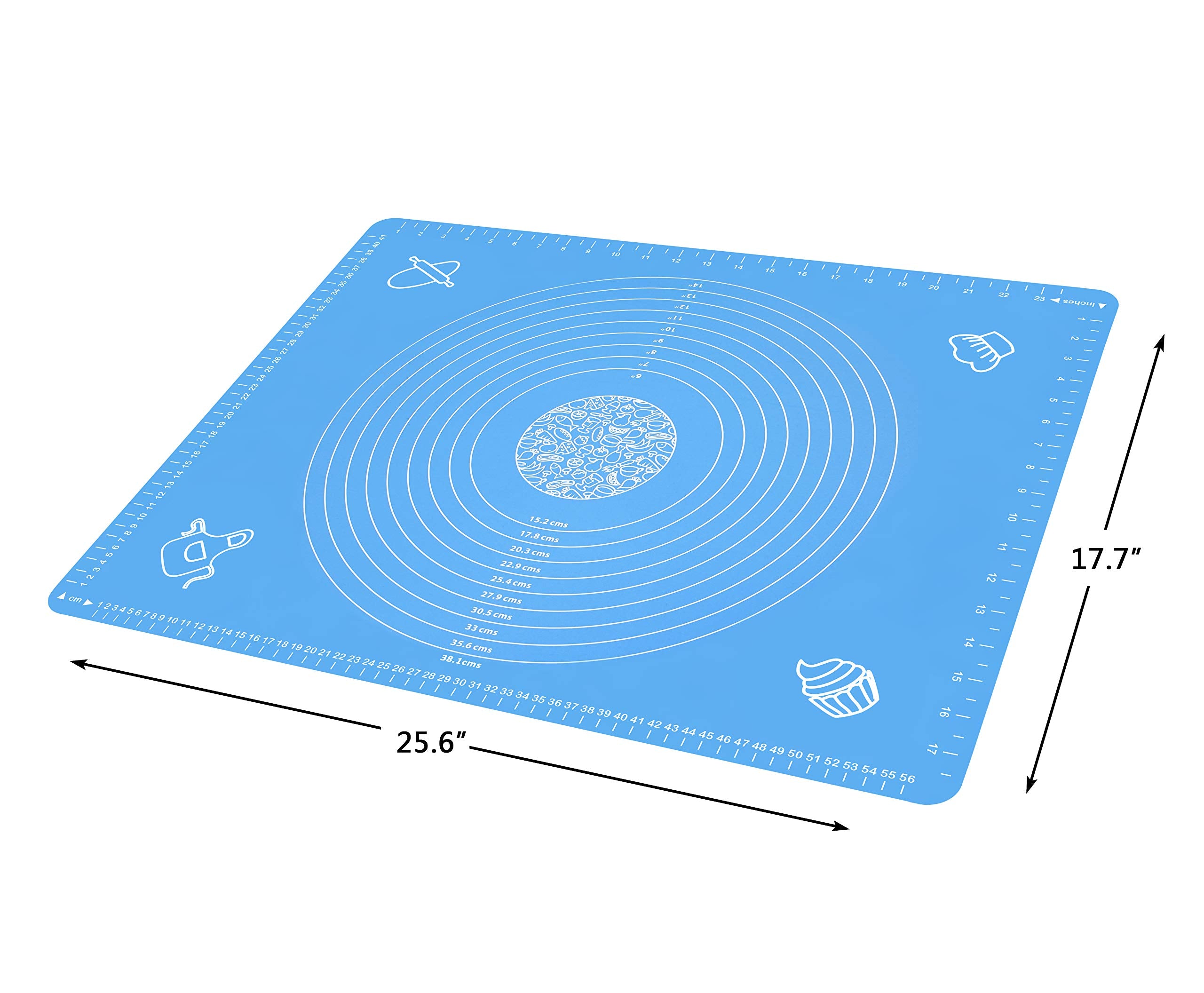 Silicone Baking Mat for Rolling Pastry Dough with Measurements, 25.6" x 17.7" BPA Free Non stick and Non Slip Blue Table Sheet Baking Supplies for Bake Pizza Cake