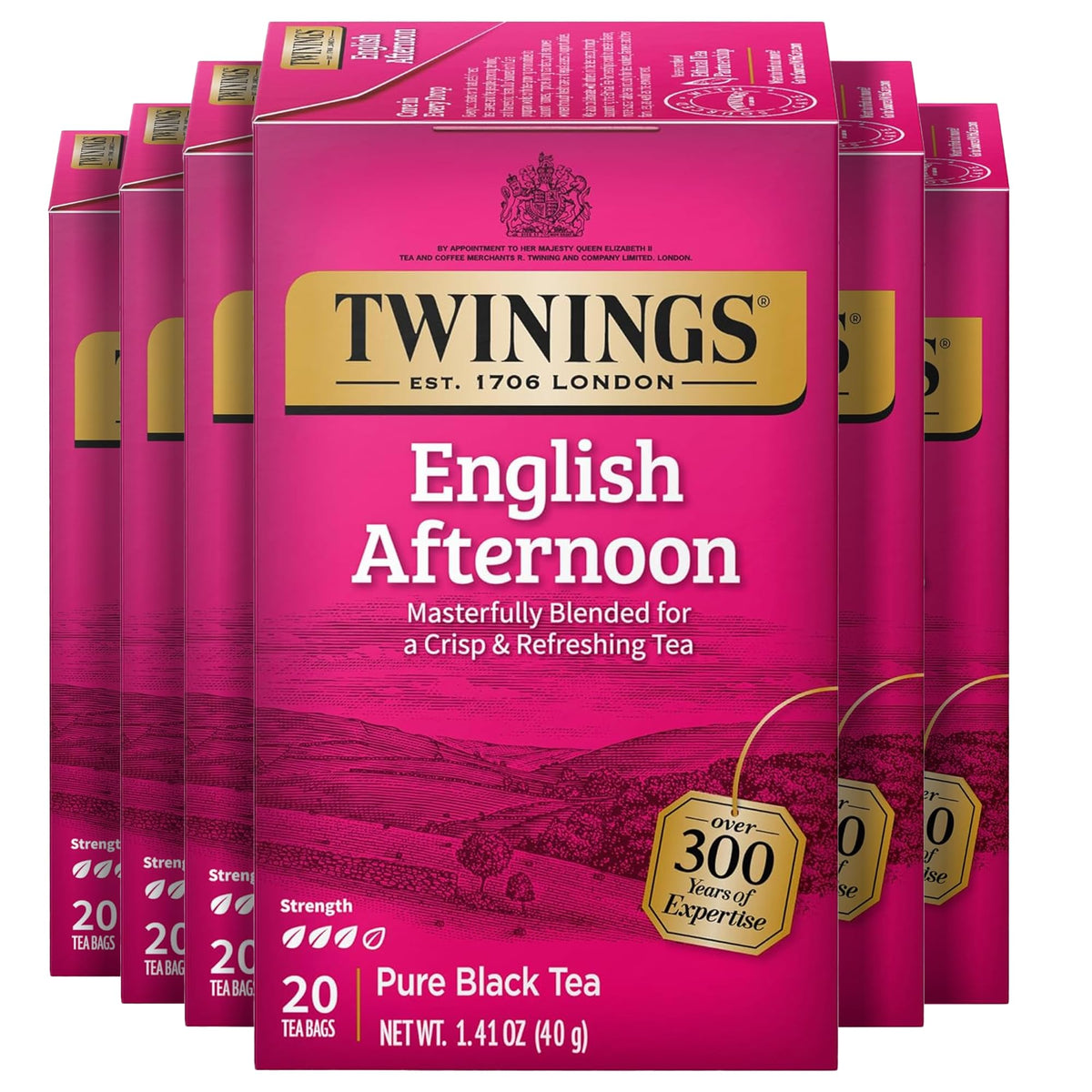 Twinings English Breakfast Black Tea Individually Wrapped Bags, 20 Count (Pack of 6), Flavourful, Robust, Caffeinated, Enjoy Hot or Iced, 120 Teabags