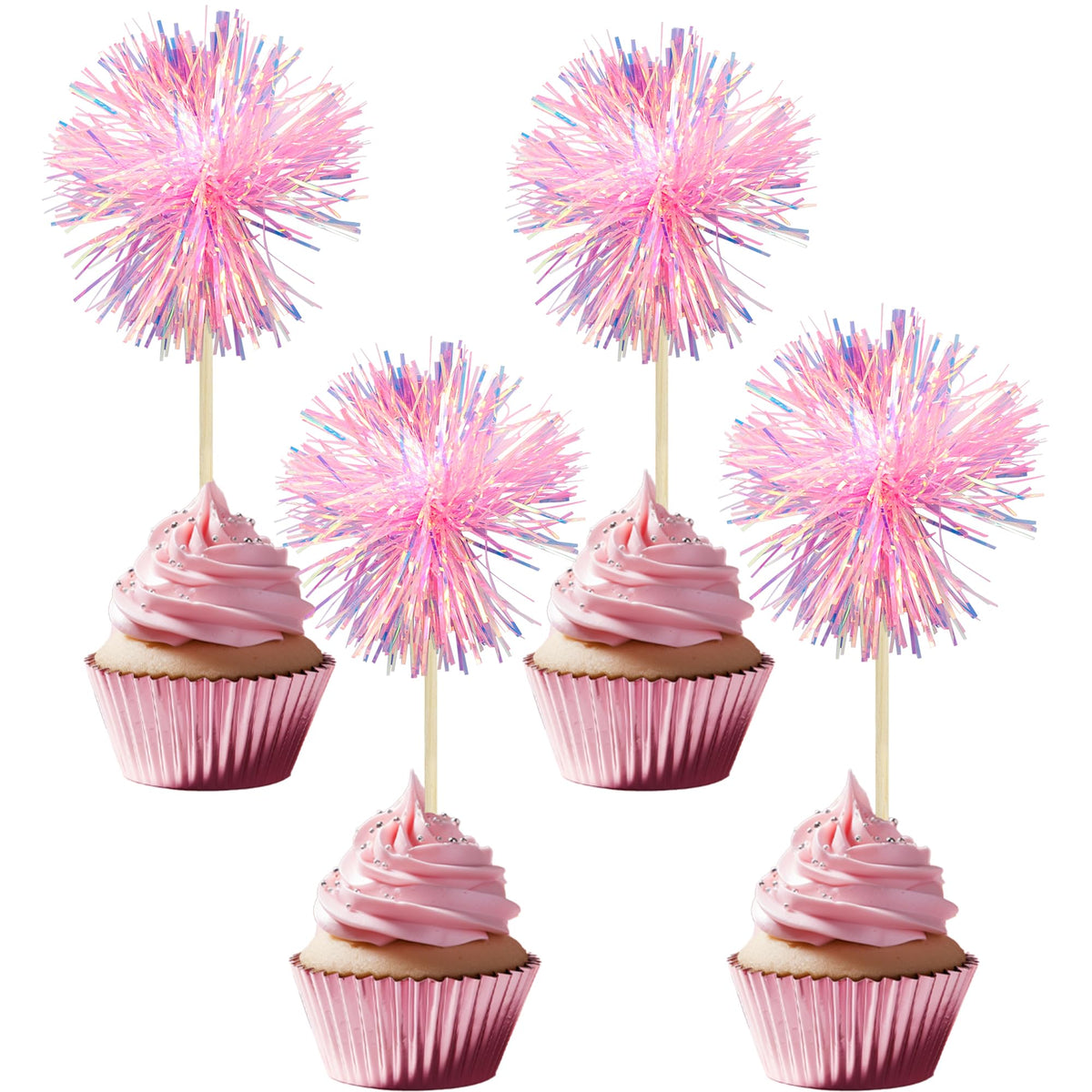 Gyufise 30Pcs Foil Firework Cupcake Toppers Sparkle Tinsel Cake Toppers Tinsel Drink Cake Decoration Cocktail Picks for Birthday Wedding Graduation Party Supplies Dark Blue