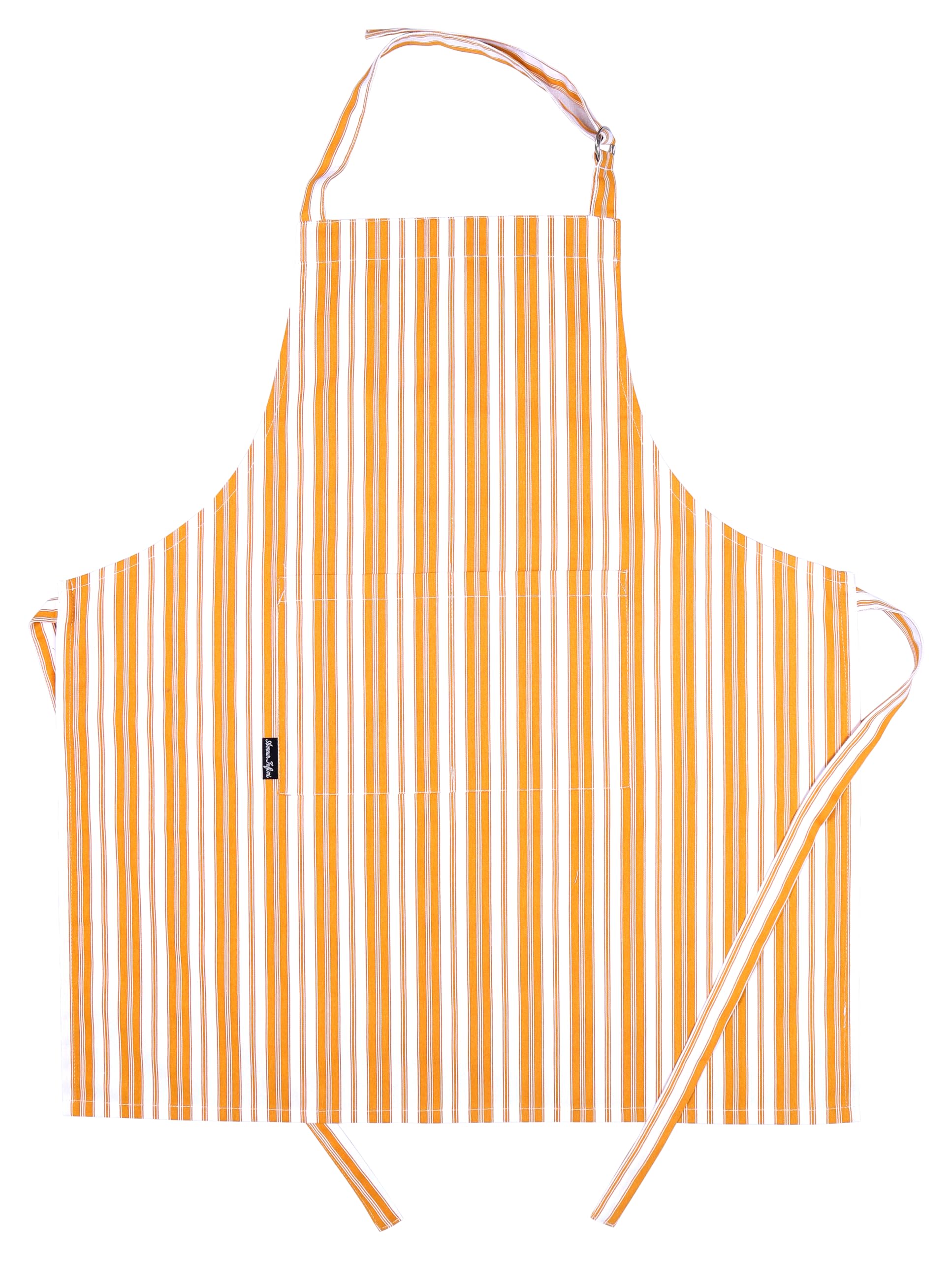 AMOUR INFINI Cotton Aprons for Women with Pockets Adjustable Strap and Waist Ties Reusable Printed Aprons for Baking, Cooking, Gardening (27.5 x 33 Inches - Yellow)