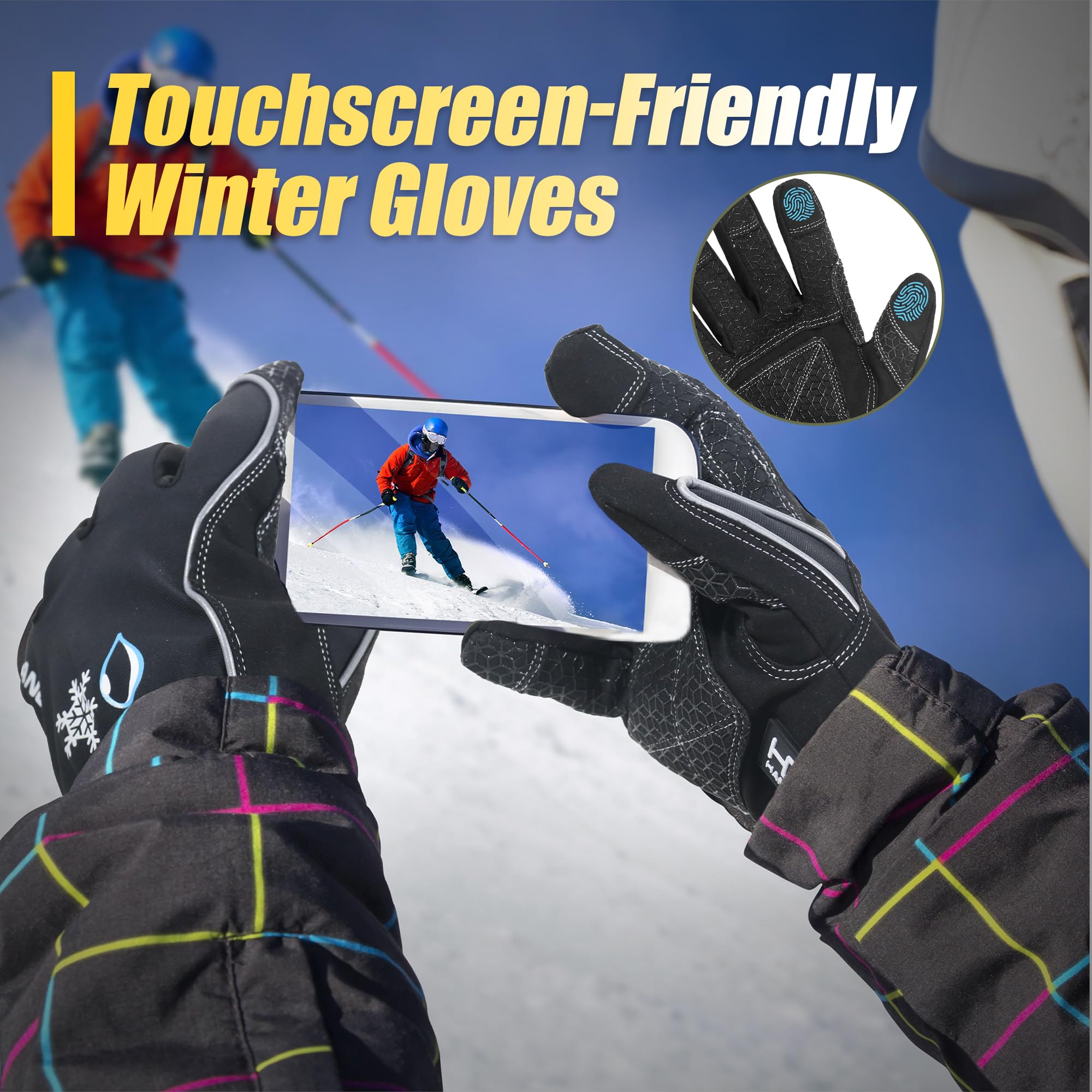 HANDLANDY Winter Work Gloves, 3M Thinsulate Waterproof Insulated Gloves, Warm Ski Glove for Shoveling Snow Outdoor, Gifts for Men Women