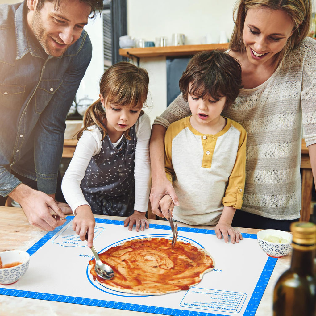 Silicone Pastry Mat for Dough Rolling,Silicone Baking Mat with Measurement for Baking Pie Crust, Pizza & Cookies, Non stick & Non Slip Silicone Mat