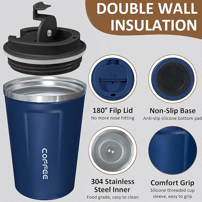 4 Pack Insulated Coffee Tumblers with Lid 17oz Stainless Steel Travel Coffee Mug Reusable Coffee Cup to Keep Cold and Hot Drinks for Car, Daily, Travel and Gifts, Multicolor