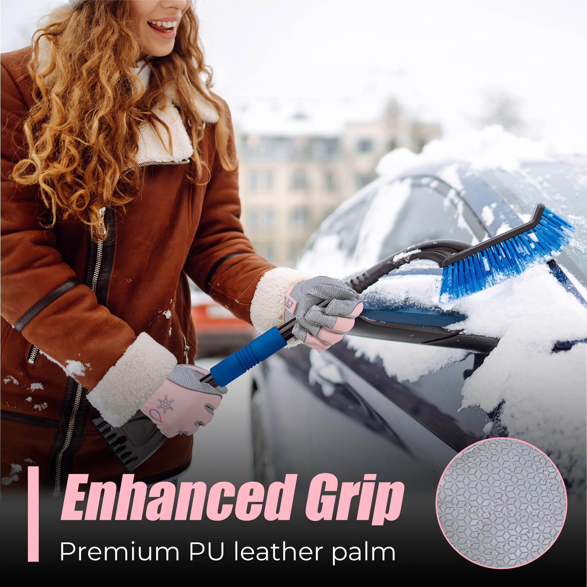 HANDLANDY Winter Insulated Work Gloves, 3M Thinsulate Thermal Water-Resistant Gloves for Men Women Touch Screen, Warm Ski Snowboard Cold Weather Gloves (Pink Grey, Small)