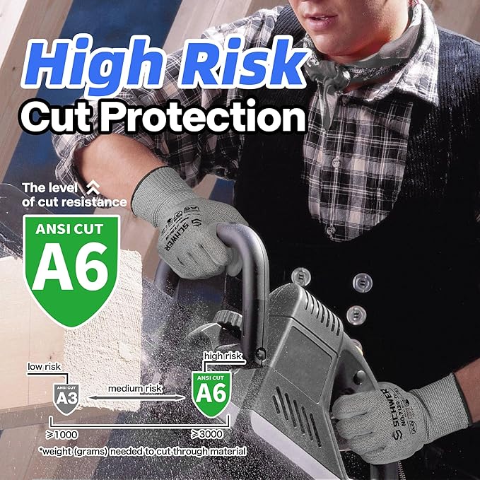 Schwer 180 Pairs ANSI A6 Cut Resistant Gloves CR7120 Cut Proof Work Gloves, Touchscreen, for Men and Women Used for Woodworking, Glass Cutting, Construction, Cargo Handling, Car Repair, M