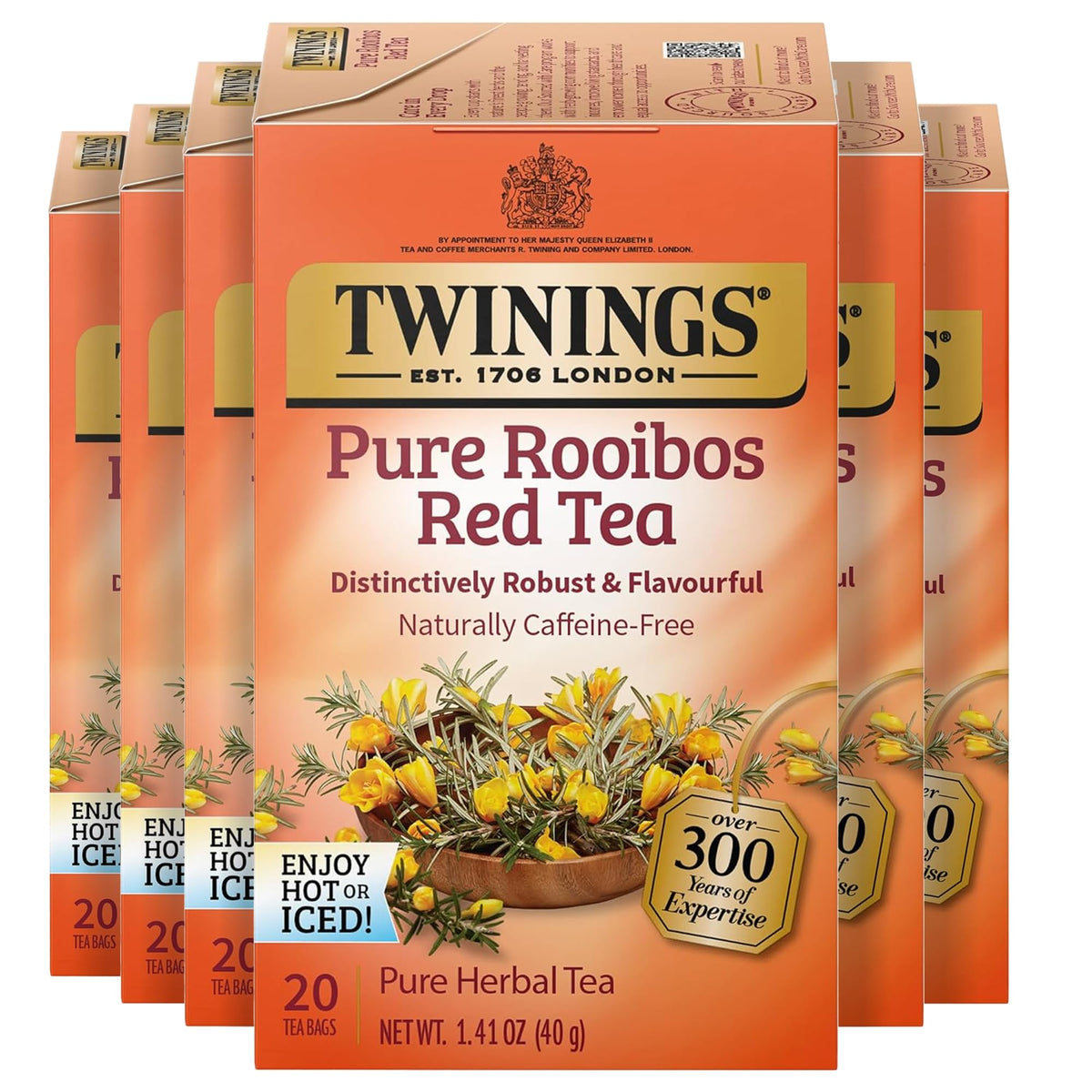 Twinings English Breakfast Black Tea Individually Wrapped Bags, 20 Count (Pack of 6), Flavourful, Robust, Caffeinated, Enjoy Hot or Iced, 120 Teabags