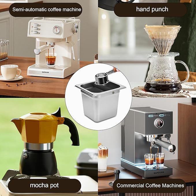 TECHSHARE Stainless Steel Coffee Knock Box, Square Espresso Knock Box, Large Capacity Coffee Accessories, Easy to Clean Espresso Accessories for Home, Kitchen, Cafe, and More