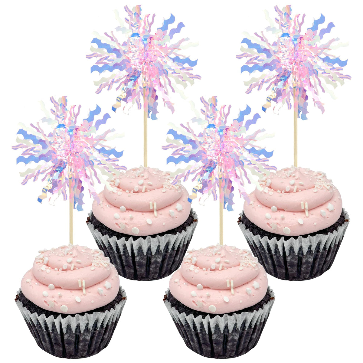 Gyufise 30Pcs Foil Firework Cupcake Toppers Sparkle Tinsel Cake Toppers Tinsel Drink Cake Decoration Cocktail Picks for Birthday Wedding Graduation Party Supplies Dark Blue
