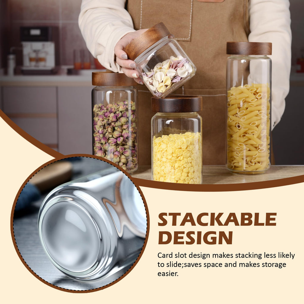 MOLADRI 40 fl oz/1200 ml Glass Jar with Airtight Wooden Screw Top Lid, Clear Stackable Food Storage Canister, Large Tall Decorative Glass Container for Coffee, Candy, Cookie, Sugar, Oatmeal, Pasta
