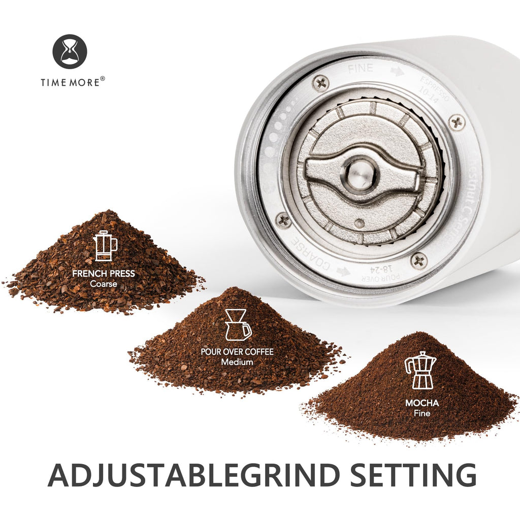 TIMEMORE Chestnut C2S Manual Coffee Grinder Capacity 25g with CNC Stainless Steel Conical Burr, Internal Adjustable Setting, Double Bearing Positioning, Hand Grinder (White)