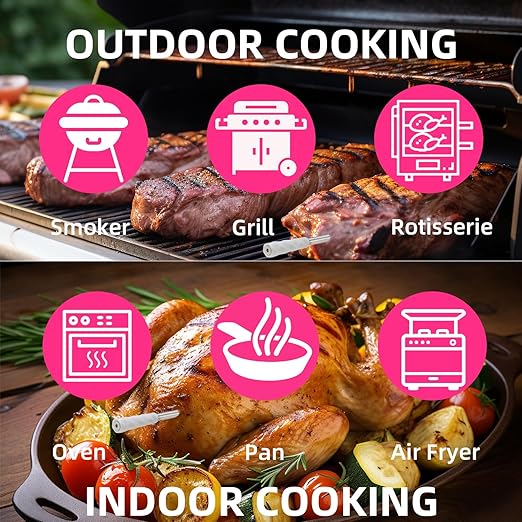 Amsau Wireless Smart Meat Thermometer with Bluetooth | Long Range | Measures Internal & Ambient Temp | for BBQ, Oven, Grill, Kitchen, Smoker, Rotisserie (Black)