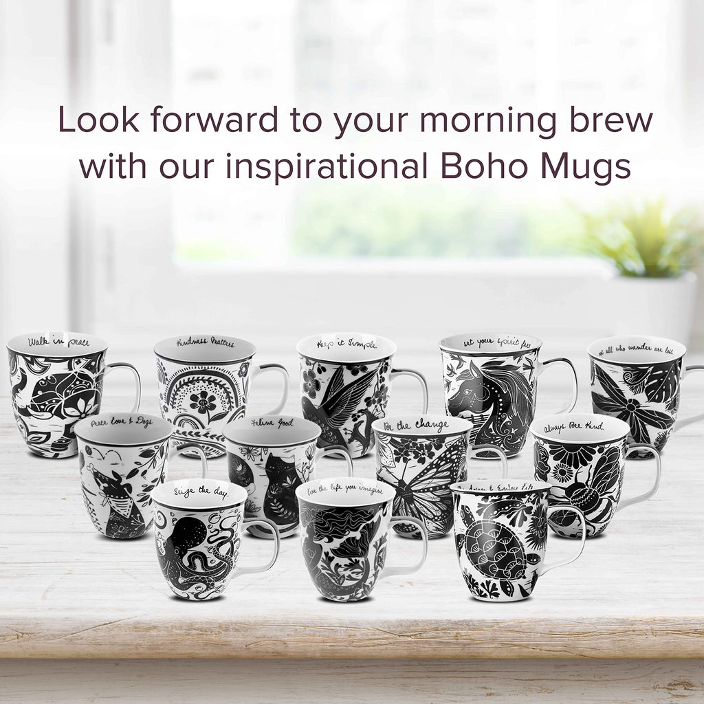 Karma Gifts 14 oz Black and White Boho Mug Bee - Cute Coffee and Tea Mug - Ceramic Coffee Mugs for Women and Men