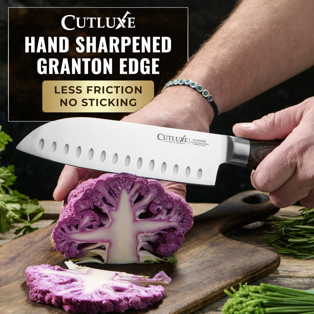 Cutluxe Santoku Knife, 7" Japanese Meat & Vegetable Knife for Chopping