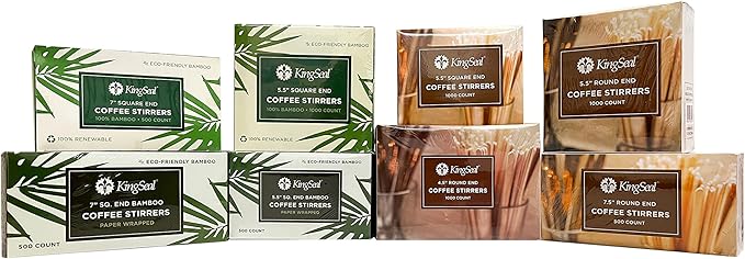 200 Count | KingSeal Natural Birch Wood Coffee Beverage Stirrers, Stir Sticks, Waxing Sticks, 5.5 Inches, Round End, Eco Friendly - 2 Boxes x 1000