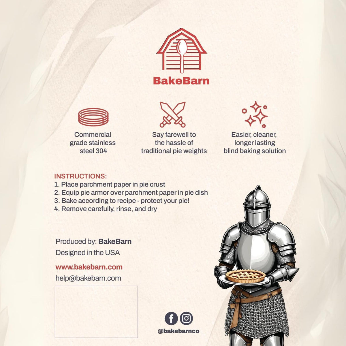 BakeBarn Pie Armor, Universal Fit Pie Weight for 7-10 inch Pies, Durable Alternative to Traditional Ceramic Pie Weights, 100% Stainless Steel 304