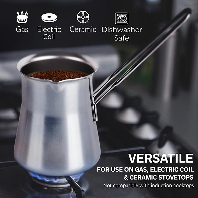 Quality Turkish Coffee Pot - Turkish Coffee Maker, Chai Pot, Arabic Coffee Pot, Briki Greek Coffee Pot, Greek Briki, Turkish Coffee Cezve, Turkish Coffee Pot Ibrik (15oz)