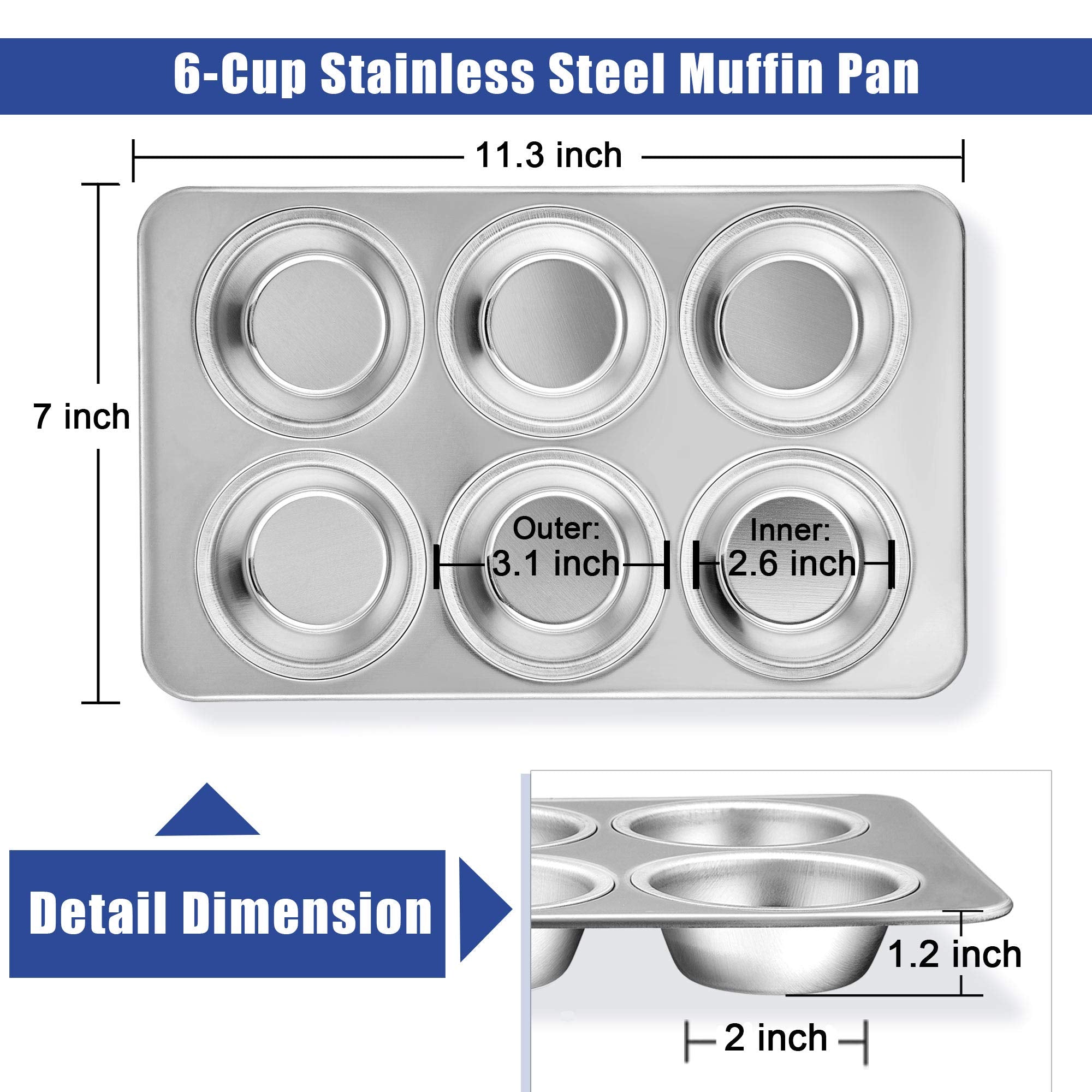 TeamFar Muffin Pan, 6 Cup Muffin Pan for Baking, Cupcake Pan Muffin Tin