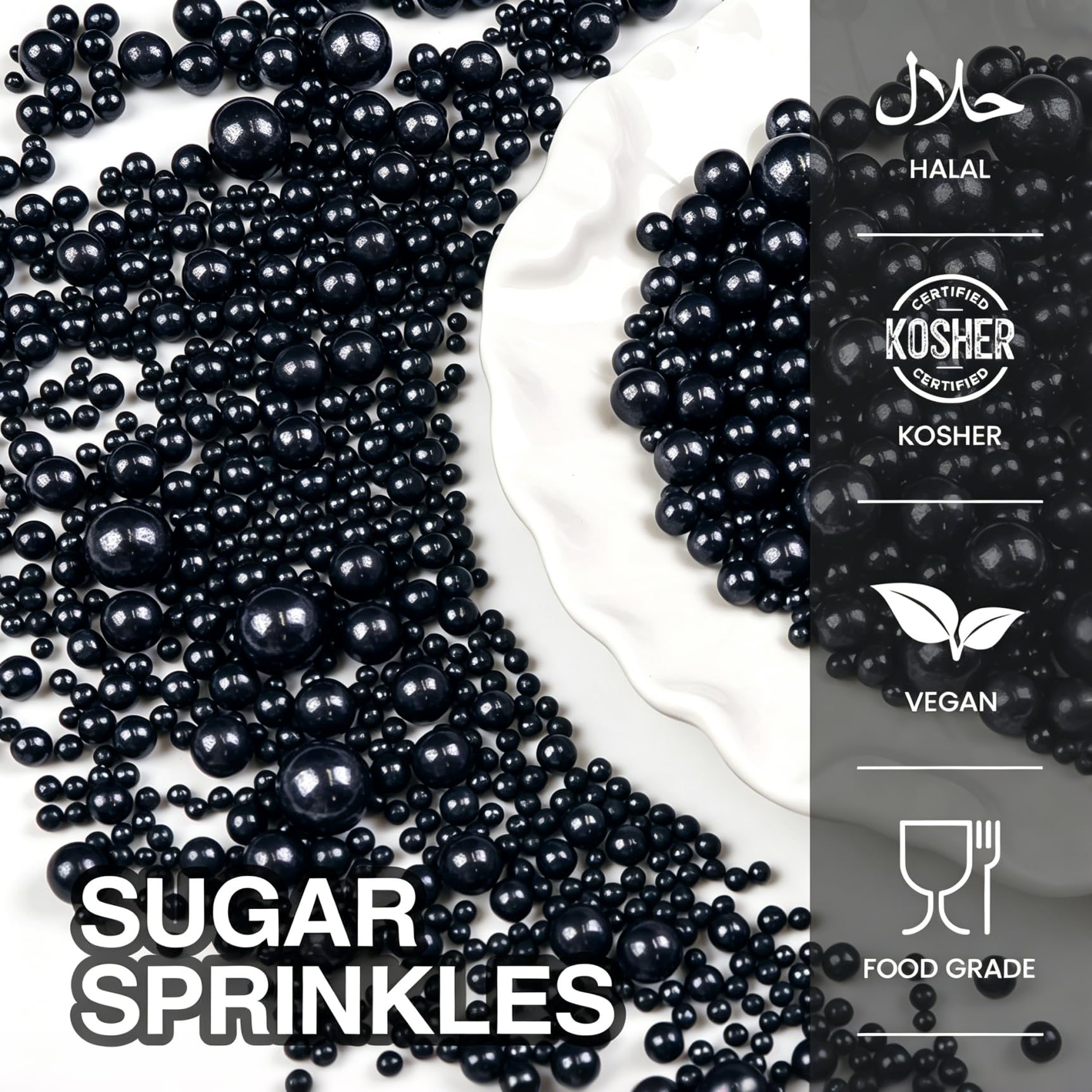 Edible Black Pearl Sprinkles for Cake Decorating, Black Pearl Sugar Sprinkles, 150g/5.29oz, Baking Cake Decorations, Food Grade Toppers, Cupcakes, Cookies, Birthday, Wedding Party Holiday Supplies