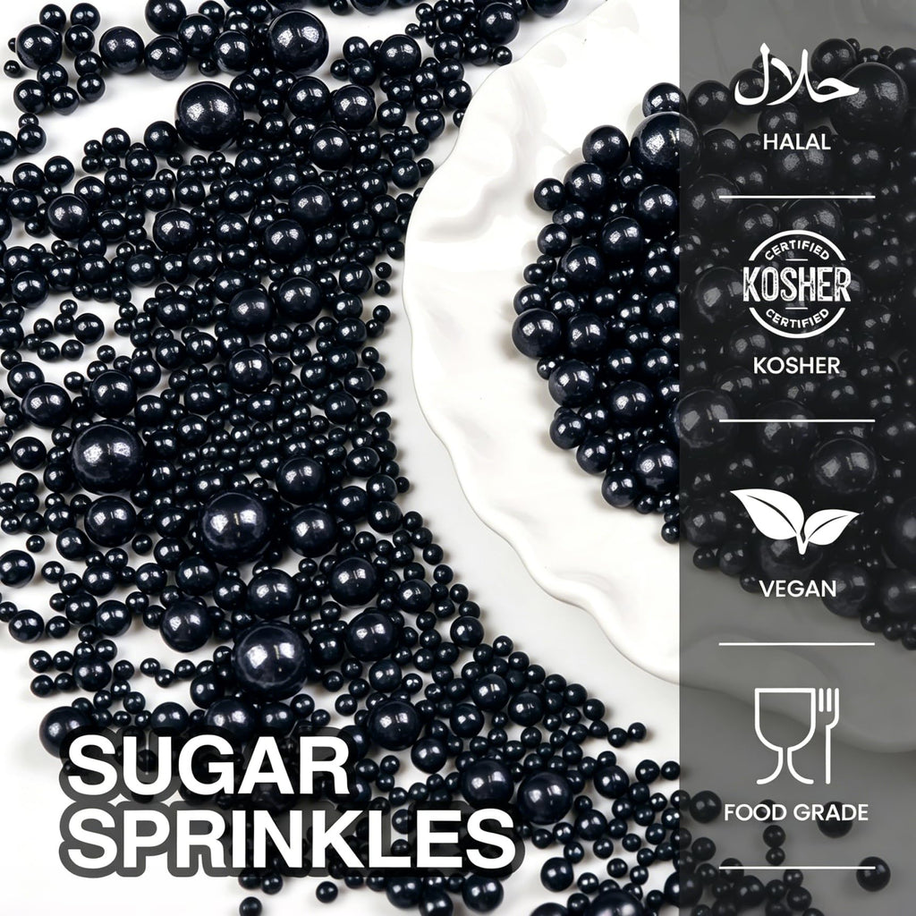 Edible Black Pearl Sprinkles for Cake Decorating, Black Pearl Sugar Sprinkles, 150g/5.29oz, Baking Cake Decorations, Food Grade Toppers, Cupcakes, Cookies, Birthday, Wedding Party Holiday Supplies
