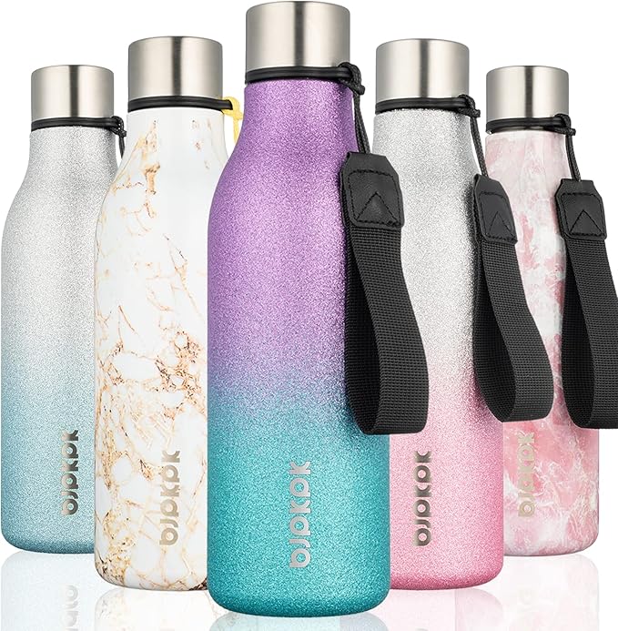 BJPKPK 18oz Insulated Water Bottle, Stainless Steel Bottle with Carry Strap