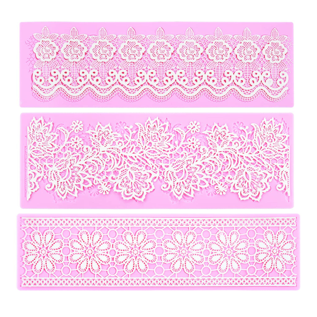 Embossing Lace Fondant Molds, Multi Circle Flowers Lace Mat Wedding Cake Decoration Tool, Rattan Shaped Cupcake Mat Silicone Molds Set of 3