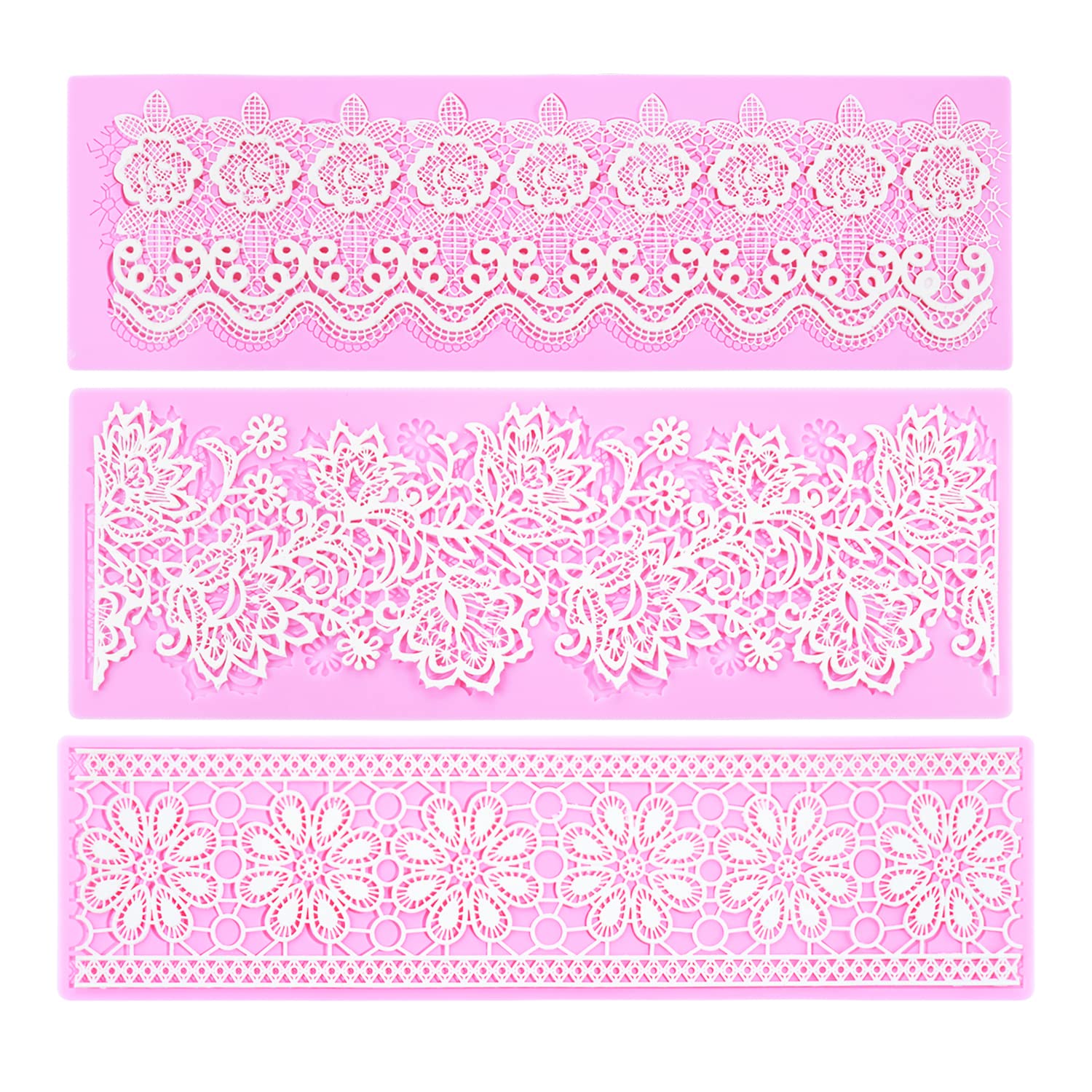 Embossing Lace Fondant Molds, Multi Circle Flowers Lace Mat Wedding Cake Decoration Tool, Rattan Shaped Cupcake Mat Silicone Molds Set of 3