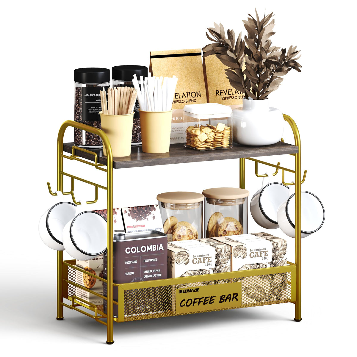 2 Tier Coffee Bar Organizer for Countertop Station Simple Assembly