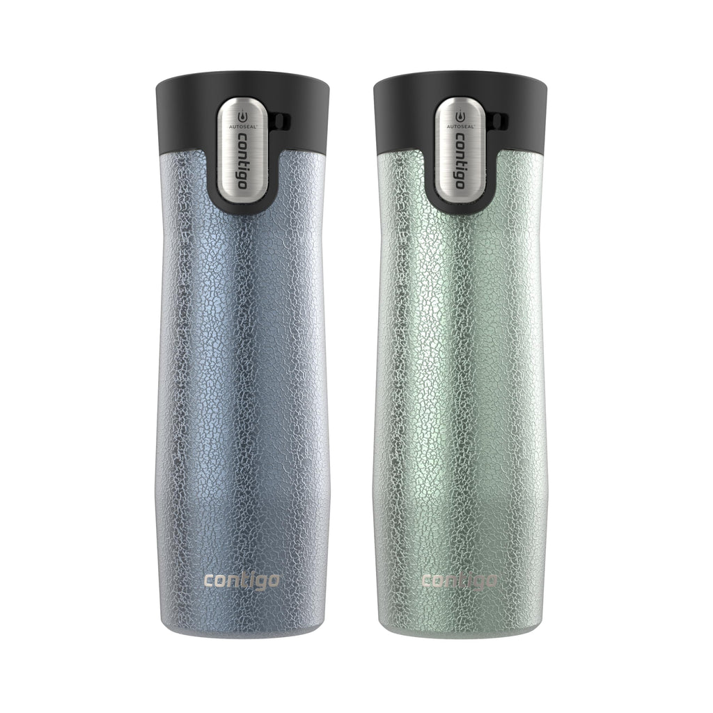 Contigo® AUTOSEAL® West Loop Vacuum-Insulated Stainless Steel Travel Mug with Easy-Clean Lid, 20 oz, 2 pack, Crystal Lakeside; Crystal Agave