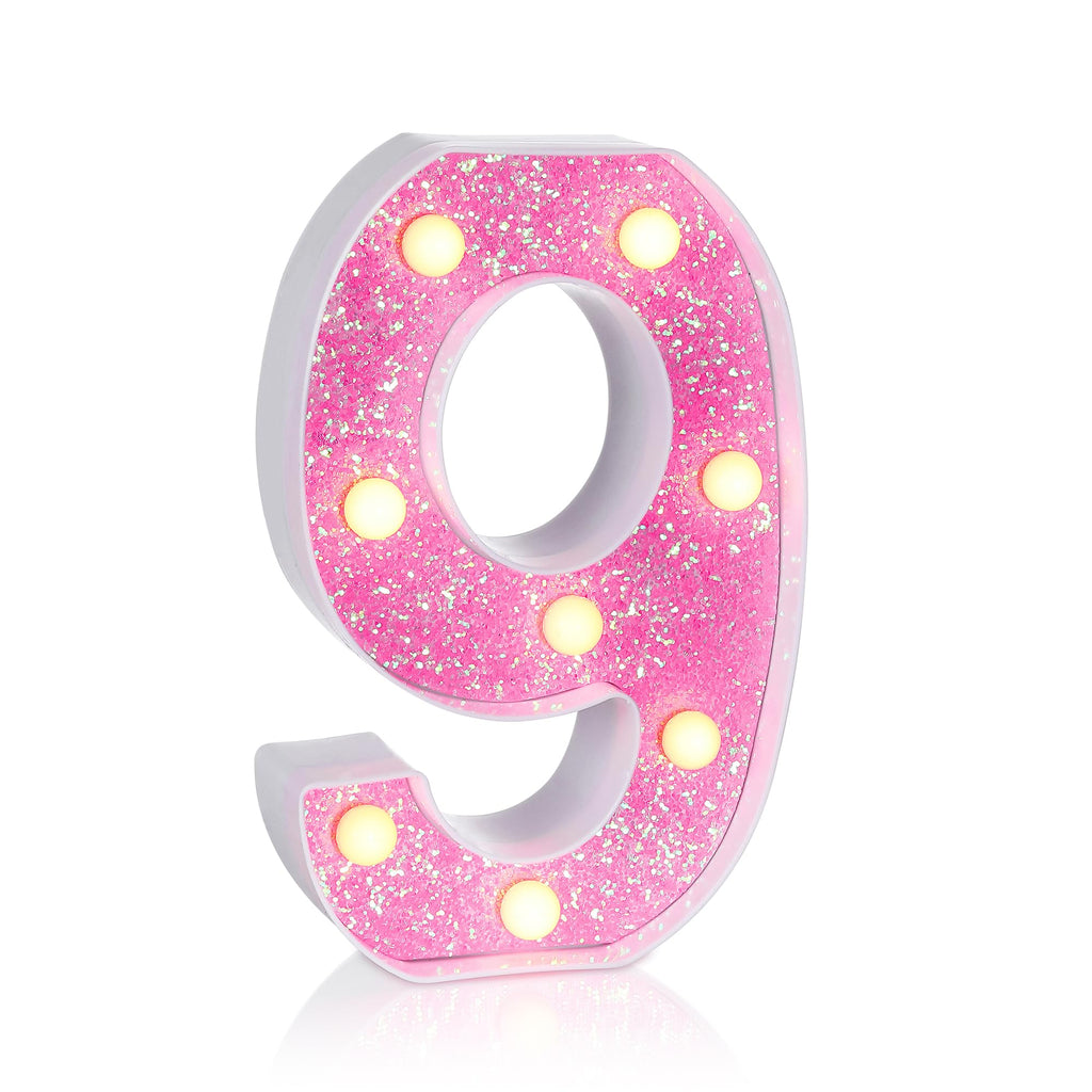 Foaky Pink Light up Letters，Pink Party Decorations,Girls Room Decor,Glitter Marquee Numbers,Alphabet Letter Sign for Night Light Birthday Party Girls Gifts, Home Bar Decoration (9)
