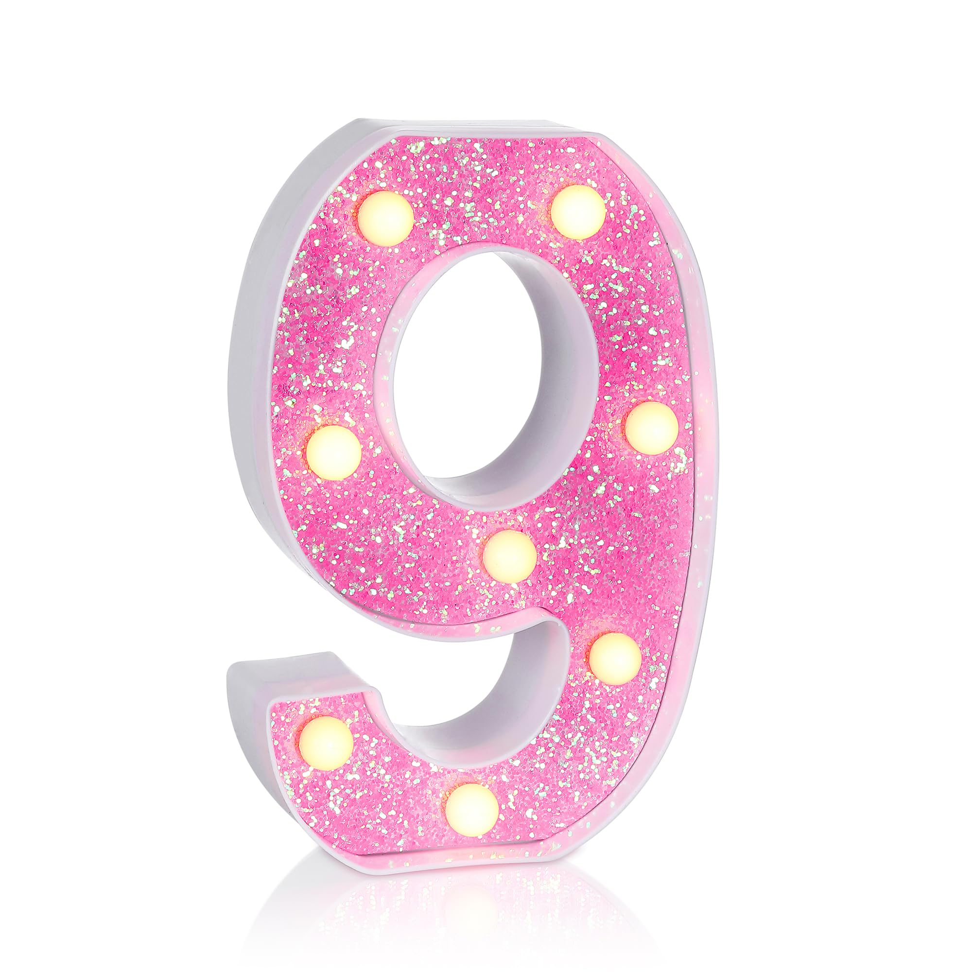 Foaky Pink Light up Letters，Pink Party Decorations,Girls Room Decor,Glitter Marquee Numbers,Alphabet Letter Sign for Night Light Birthday Party Girls Gifts, Home Bar Decoration (9)