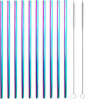 10 Pcs Stainless Steel Straws, Reusable Drinking Straws, Straight Metal Straw Sets with 2 Pcs Cleaning Brushes (10.5 Inch, Colorful)
